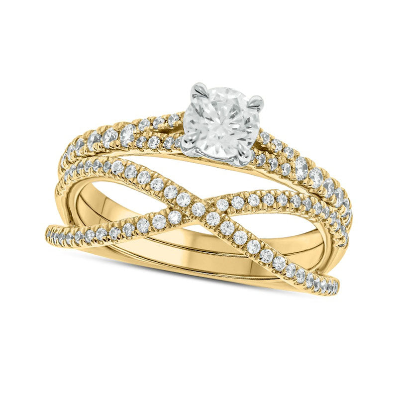 Image of ID 1 10 CT TW Natural Diamond Crossover Bridal Engagement Ring Set in Solid 10K Yellow Gold