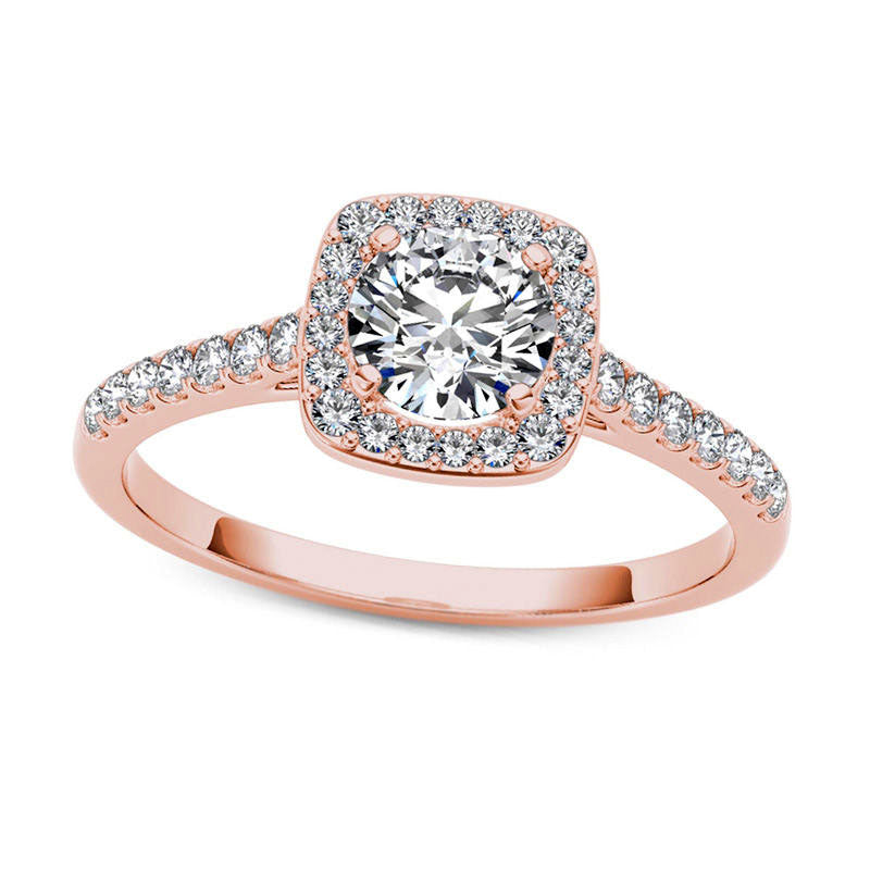 Image of ID 1 10 CT TW Natural Diamond Cushion Frame Engagement Ring in Solid 14K Rose Gold
