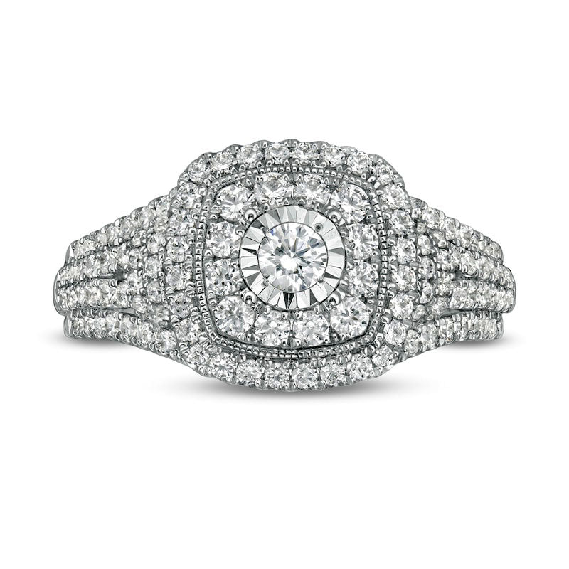 Image of ID 1 10 CT TW Natural Diamond Double Cushion Frame Multi-Row Engagement Ring in Solid 10K White Gold