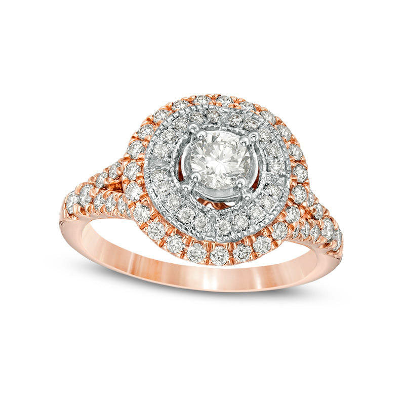 Image of ID 1 10 CT TW Natural Diamond Double Frame Antique Vintage-Style Engagement Ring in Solid 10K Rose Gold
