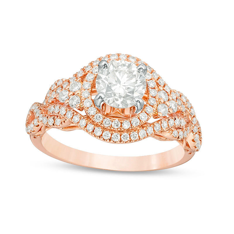 Image of ID 1 10 CT TW Natural Diamond Double Frame Tri-Sides Twist Engagement Ring in Solid 14K Rose Gold