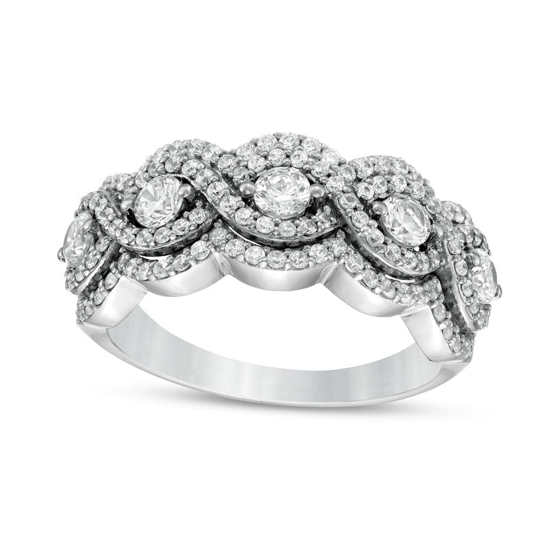 Image of ID 1 10 CT TW Natural Diamond Five Stone Twist Scallop Edge Ring in Solid 10K White Gold