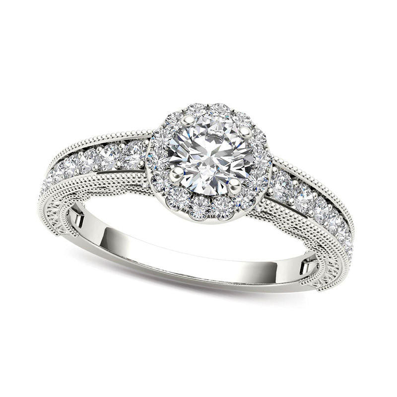 Image of ID 1 10 CT TW Natural Diamond Frame Antique Vintage-Style Engagement Ring in Solid 14K White Gold