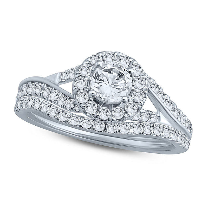 Image of ID 1 10 CT TW Natural Diamond Frame Bypass Bridal Engagement Ring Set in Solid 10K White Gold