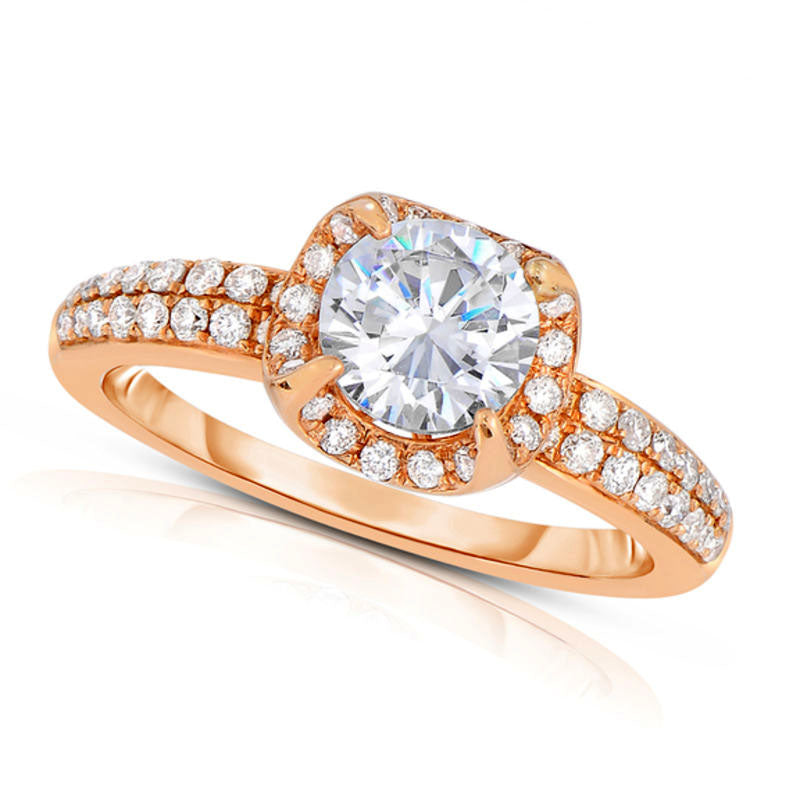 Image of ID 1 10 CT TW Natural Diamond Frame Double Row Engagement Ring in Solid 14K Rose Gold
