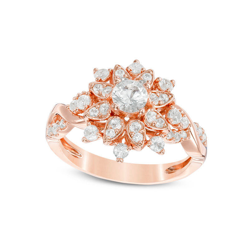 Image of ID 1 10 CT TW Natural Diamond Frame Starburst Ring in Solid 14K Rose Gold
