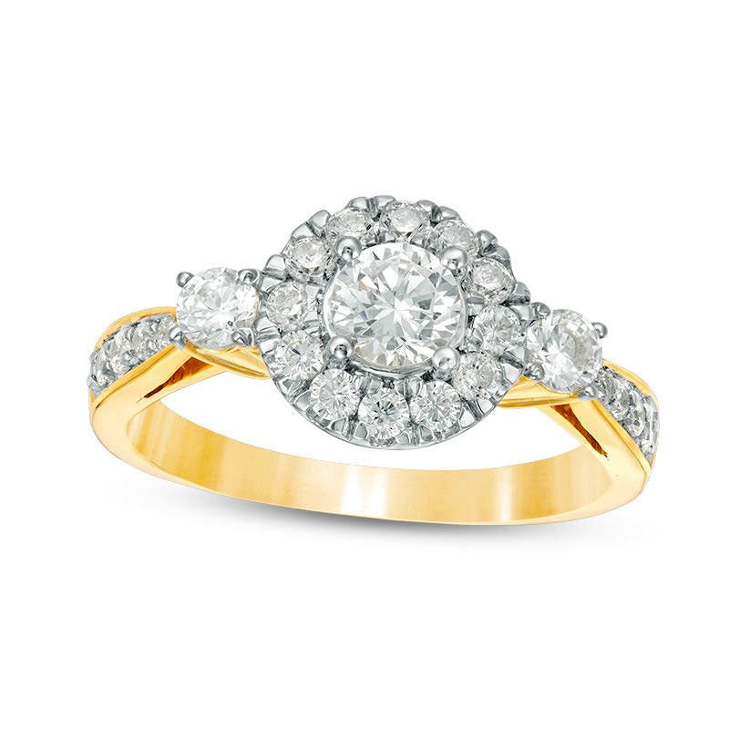 Image of ID 1 10 CT TW Natural Diamond Frame Three Stone Engagement Ring in Solid 10K Yellow Gold