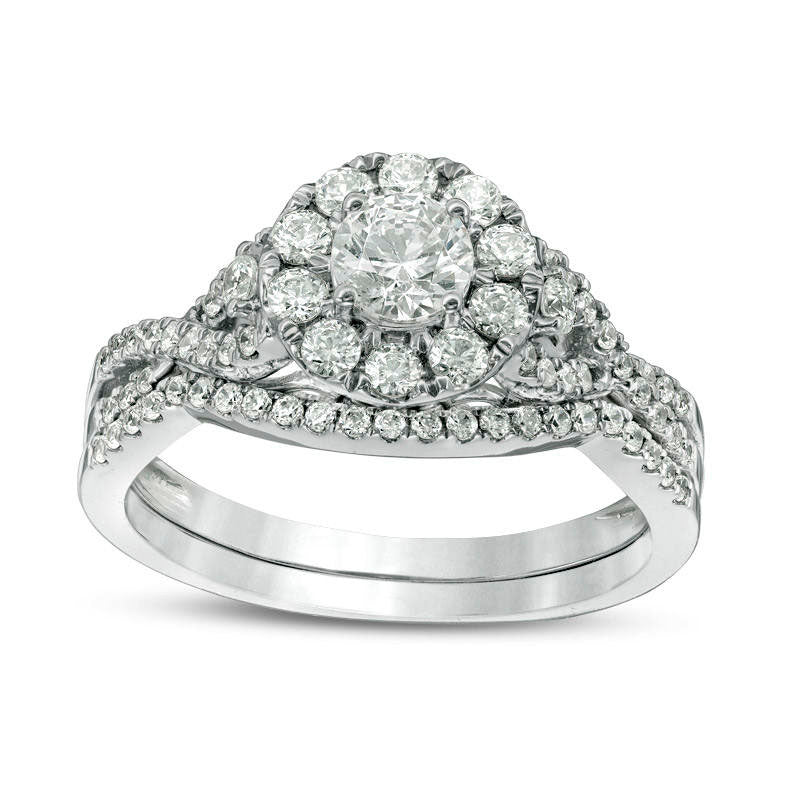 Image of ID 1 10 CT TW Natural Diamond Frame Twist Bridal Engagement Ring Set in Solid 10K White Gold