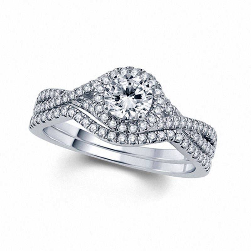 Image of ID 1 10 CT TW Natural Diamond Frame Twist Bridal Engagement Ring Set in Solid 14K White Gold