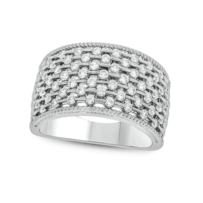 Image of ID 1 10 CT TW Natural Diamond Lattice Rope Border Ring in Solid 10K White Gold