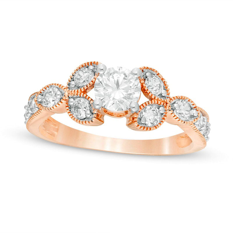 Image of ID 1 10 CT TW Natural Diamond Leaf Sides Antique Vintage-Style Engagement Ring in Solid 10K Rose Gold
