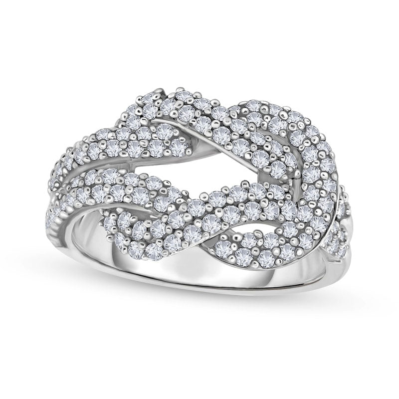 Image of ID 1 10 CT TW Natural Diamond Loop Knot Double Row Ring in Sterling Silver