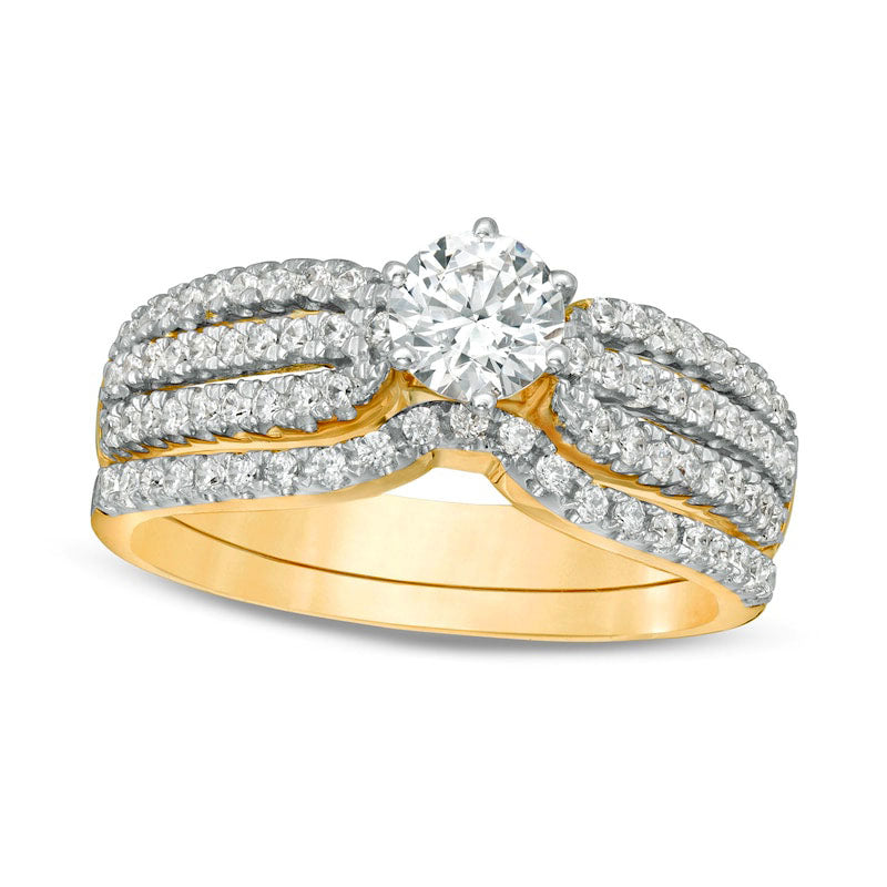 Image of ID 1 10 CT TW Natural Diamond Multi-Row Bridal Engagement Ring Set in Solid 14K Gold