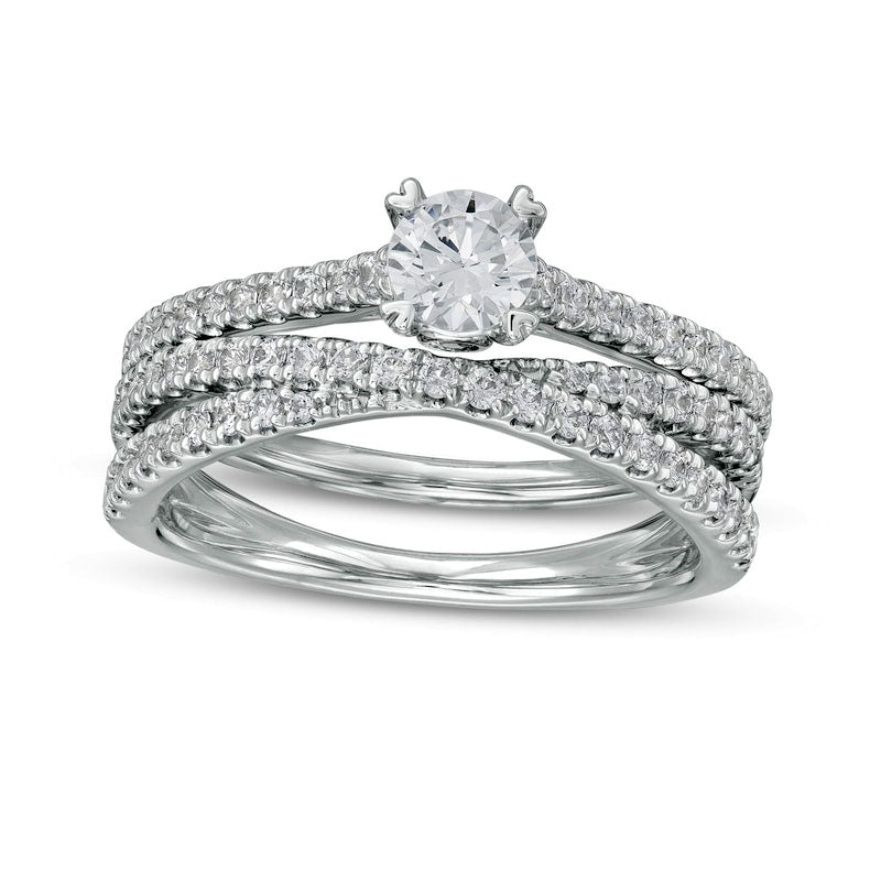 Image of ID 1 10 CT TW Natural Diamond Multi-Row Crossover Bridal Engagement Ring Set in Solid 14K White Gold