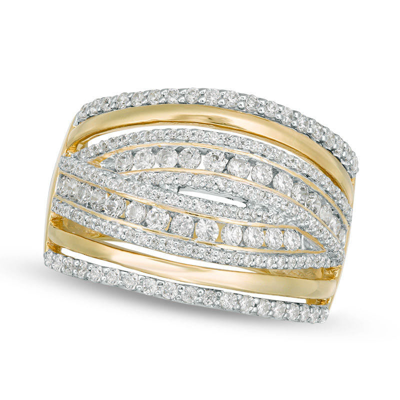 Image of ID 1 10 CT TW Natural Diamond Multi-Row Crossover Ring in Solid 14K Gold