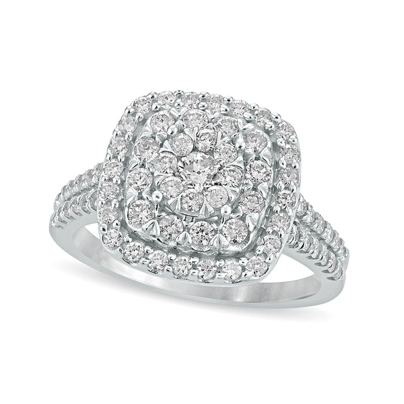Image of ID 1 10 CT TW Natural Diamond Multi-Row Cushion Frame Engagement Ring in Solid 10K White Gold