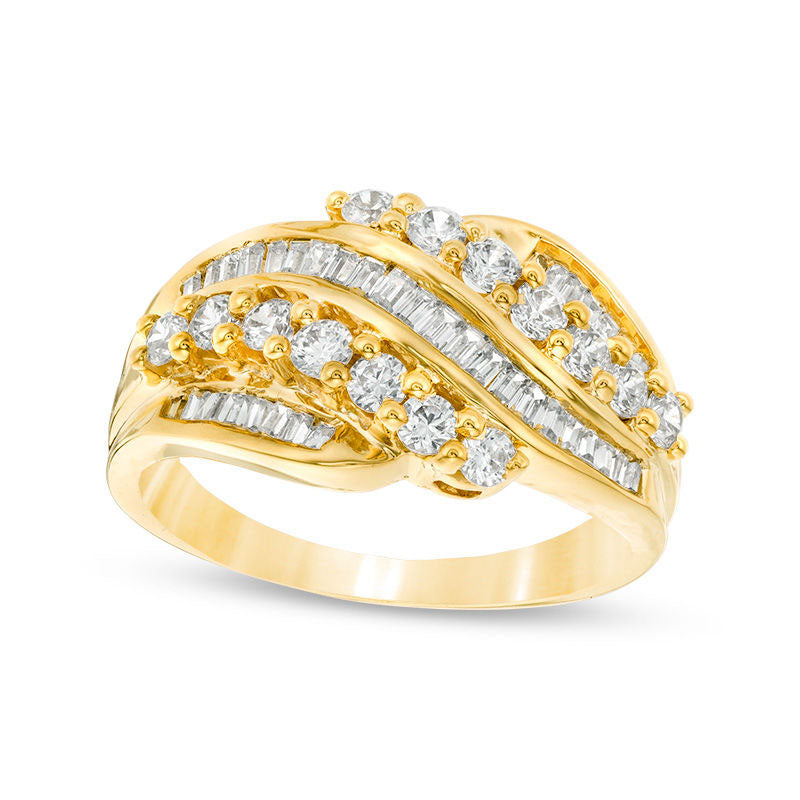 Image of ID 1 10 CT TW Natural Diamond Multi-Row Wave Ring in Solid 14K Gold