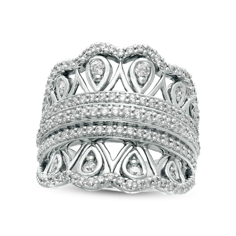 Image of ID 1 10 CT TW Natural Diamond Ornate Scallop Chevron Ring in Solid 10K White Gold