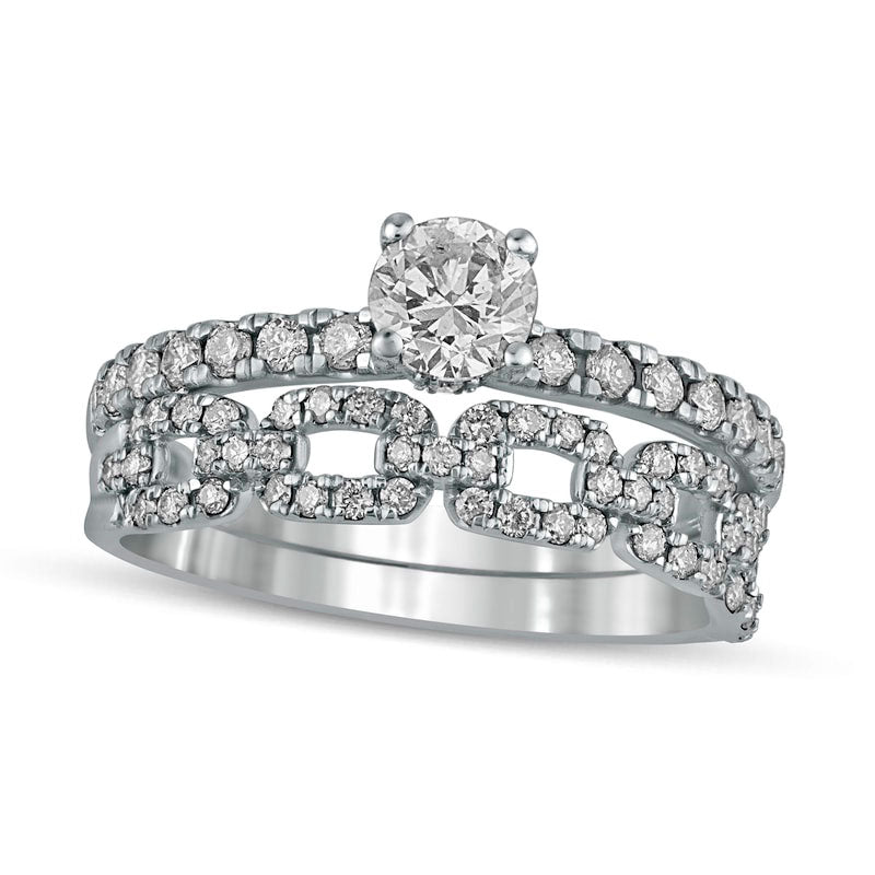 Image of ID 1 10 CT TW Natural Diamond Rolo Chain Link Bridal Engagement Ring Set in Solid 10K White Gold