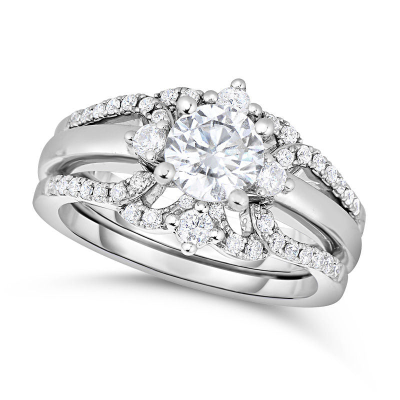 Image of ID 1 10 CT TW Natural Diamond Scallop Bridal Engagement Ring Set in Solid 14K White Gold