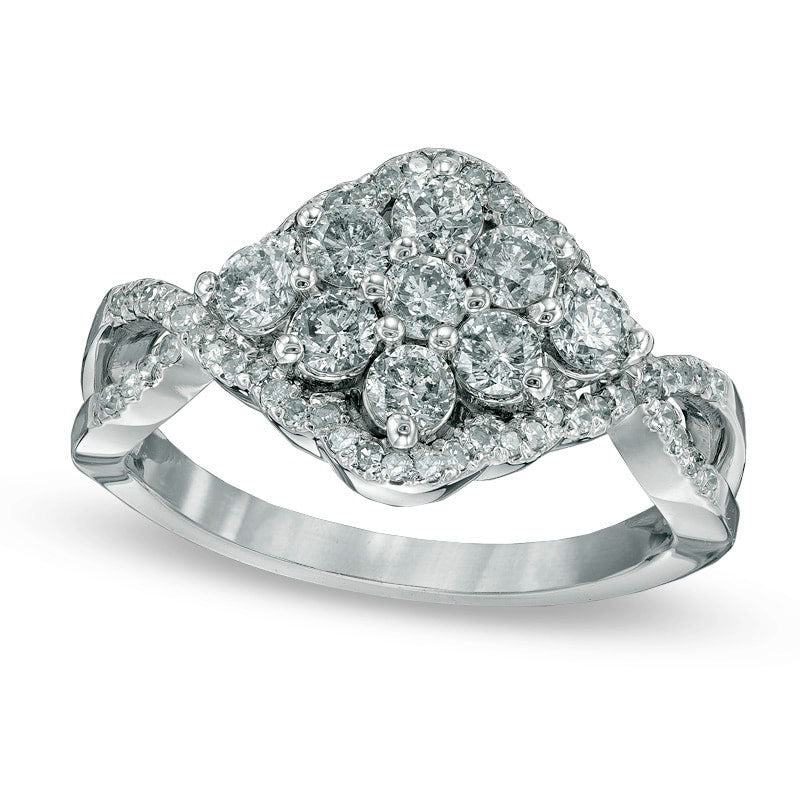 Image of ID 1 10 CT TW Natural Diamond Scallop Frame Cluster Ring in Solid 14K White Gold