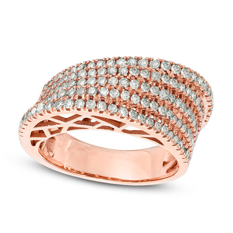 Image of ID 1 10 CT TW Natural Diamond Slanted Multi-Row Band in Solid 10K Rose Gold