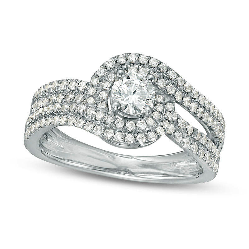Image of ID 1 10 CT TW Natural Diamond Swirl Bypass Frame Multi-Row Engagement Ring in Solid 14K White Gold