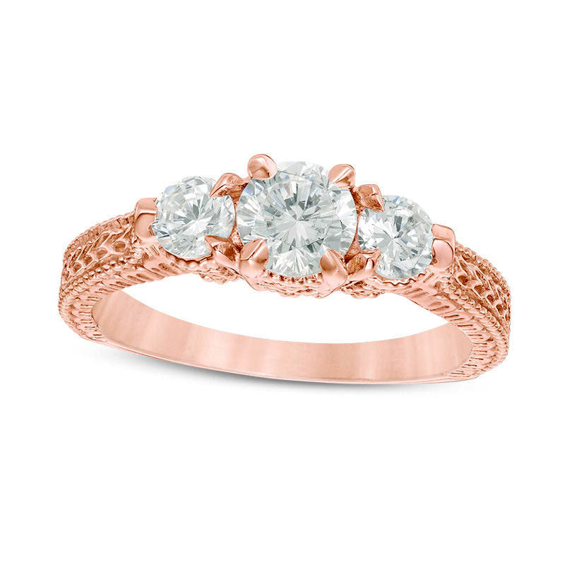 Image of ID 1 10 CT TW Natural Diamond Three Stone Antique Vintage-Style Engagement Ring in Solid 14K Rose Gold