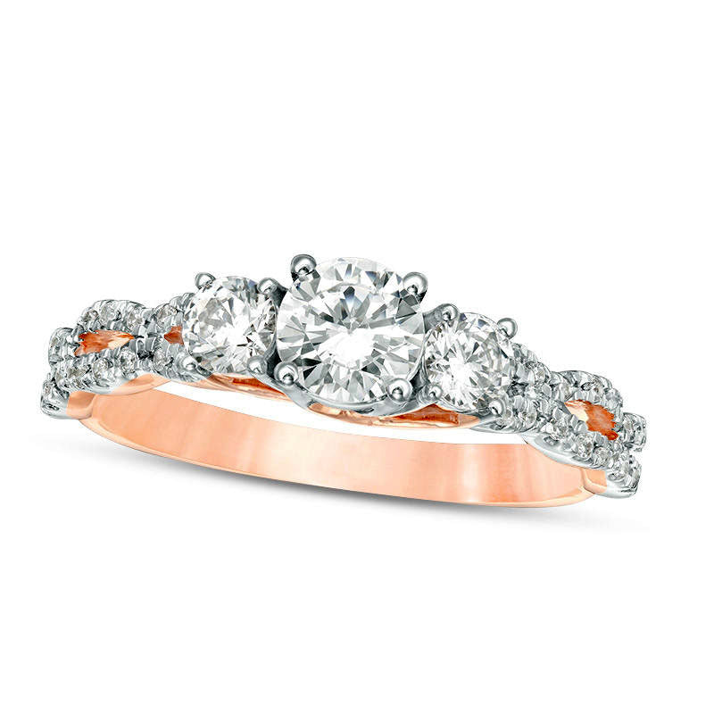 Image of ID 1 10 CT TW Natural Diamond Three Stone Braid Engagement Ring in Solid 10K Rose Gold