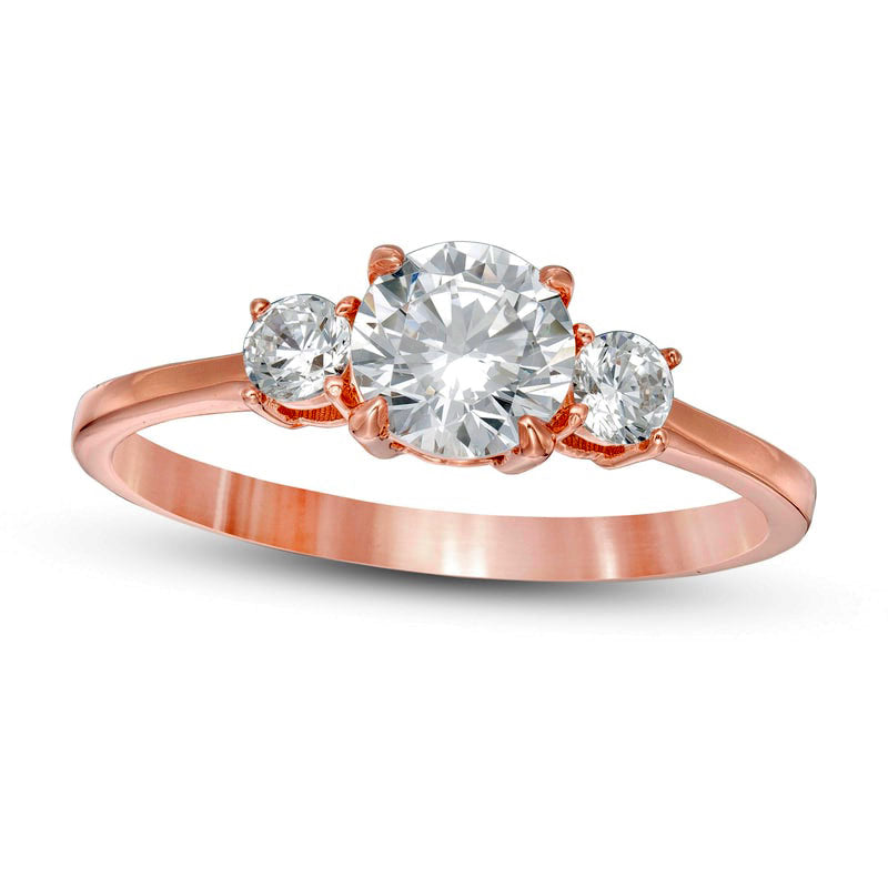Image of ID 1 10 CT TW Natural Diamond Three Stone Engagement Ring in Solid 14K Rose Gold
