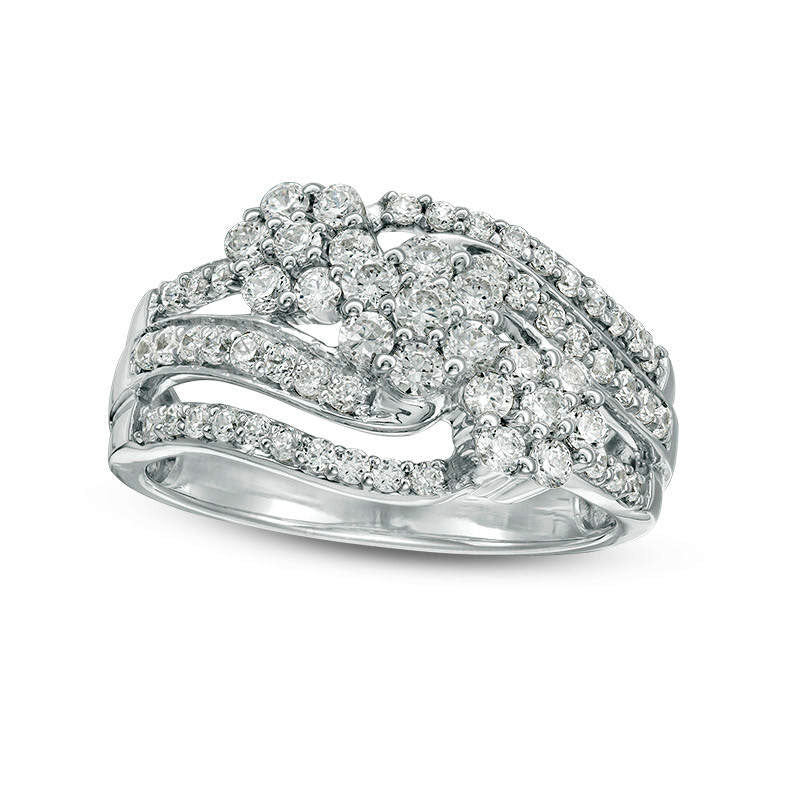 Image of ID 1 10 CT TW Natural Diamond Three Stone Frame Wave Ring in Solid 10K White Gold