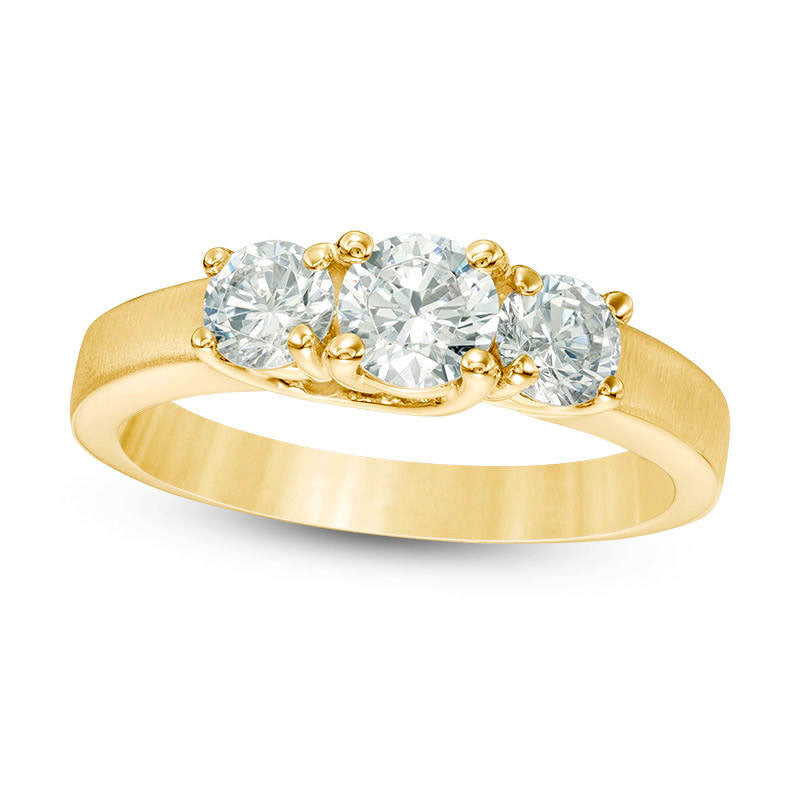 Image of ID 1 10 CT TW Natural Diamond Three Stone Satin-Finish Engagement Ring in Solid 14K Gold