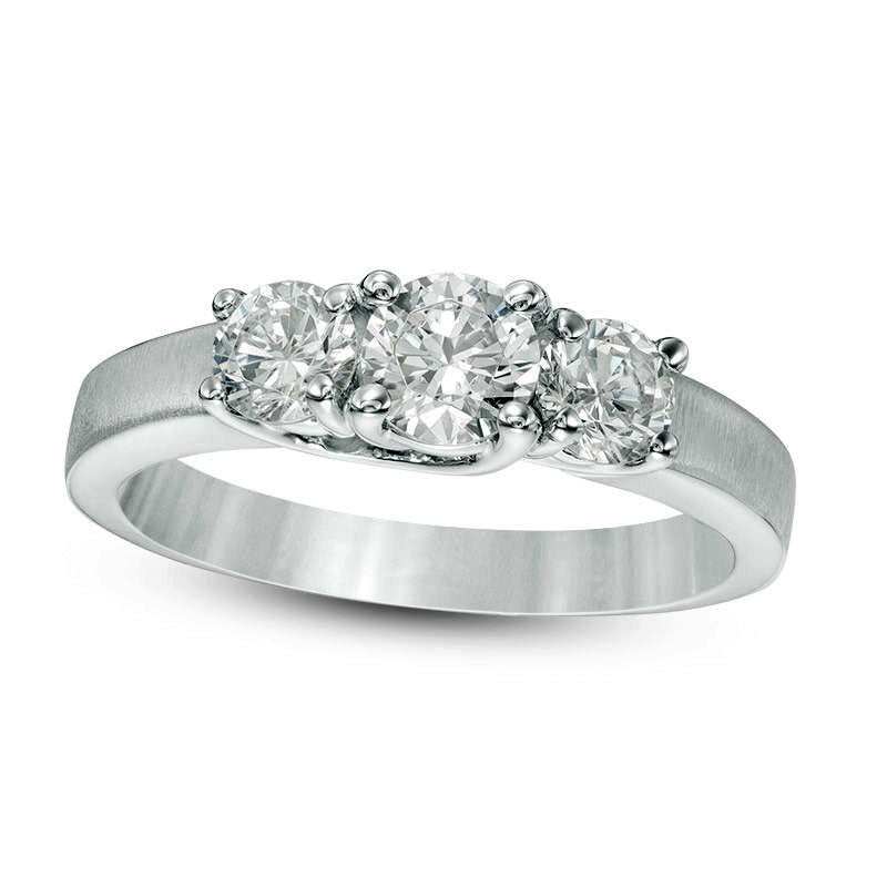 Image of ID 1 10 CT TW Natural Diamond Three Stone Satin-Finish Engagement Ring in Solid 14K White Gold