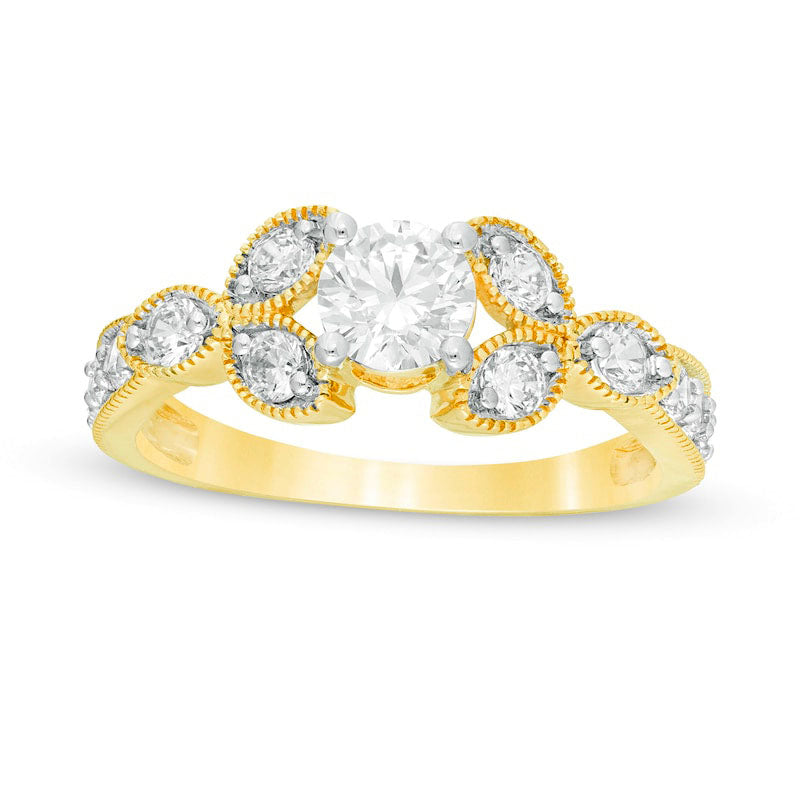 Image of ID 1 10 CT TW Natural Diamond Tri-Sides Antique Vintage-Style Engagement Ring in Solid 10K Yellow Gold
