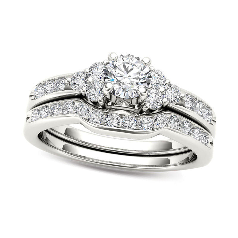 Image of ID 1 10 CT TW Natural Diamond Tri-Sides Bridal Engagement Ring Set in Solid 14K White Gold