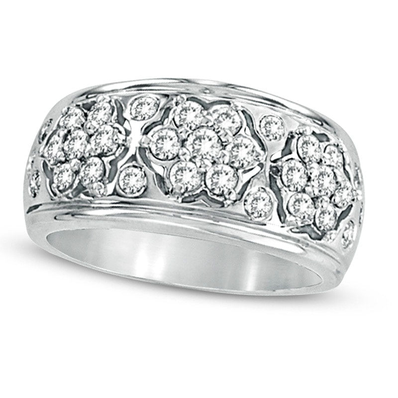 Image of ID 1 10 CT TW Natural Diamond Triple Flower Cluster Ring in Solid 14K White Gold