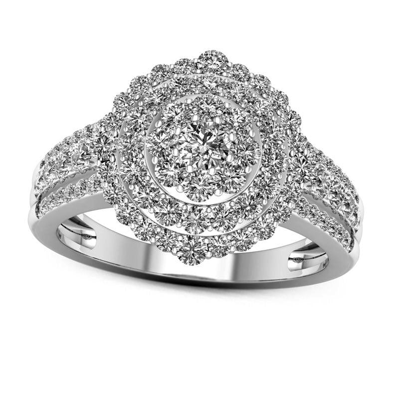 Image of ID 1 10 CT TW Natural Diamond Triple Frame Multi-Row Ring in Solid 10K White Gold