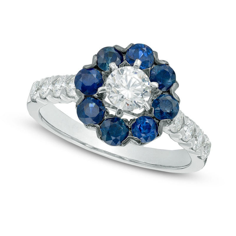 Image of ID 1 10 CT TW Natural Diamond and Blue Sapphire Frame Engagement Ring in Solid 14K White Gold
