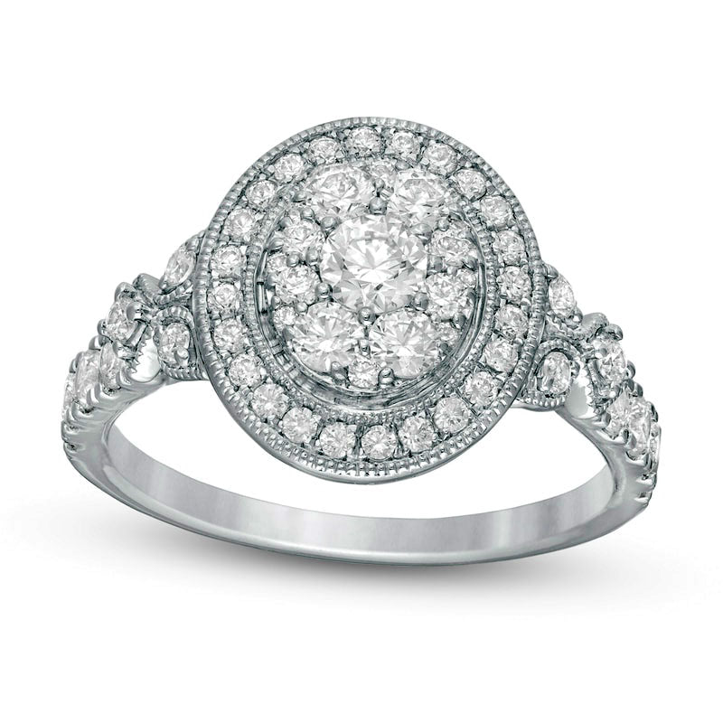 Image of ID 1 10 CT TW Oval Composite Natural Diamond Antique Vintage-Style Engagement Ring in Solid 10K White Gold
