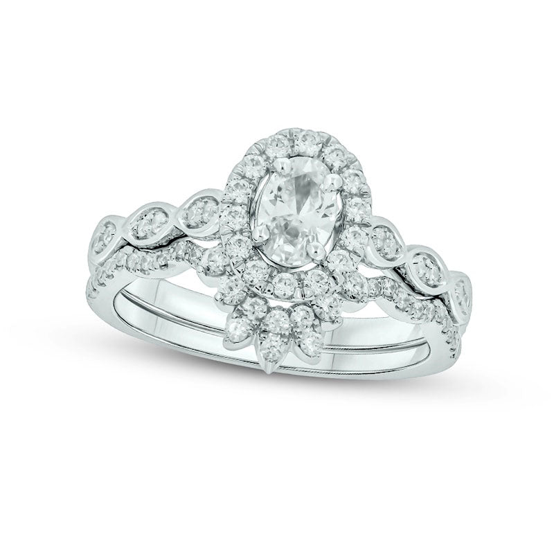 Image of ID 1 10 CT TW Oval Natural Diamond Frame Bridal Engagement Ring Set in Solid 14K White Gold (I/I2)