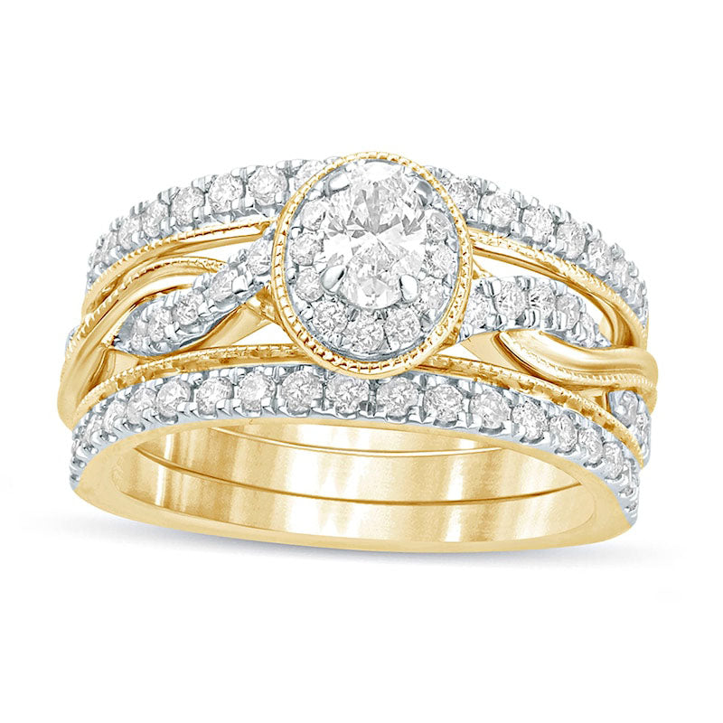 Image of ID 1 10 CT TW Oval Natural Diamond Frame Twist Shank Antique Vintage-Style Bridal Engagement Ring Set in Solid 14K Gold