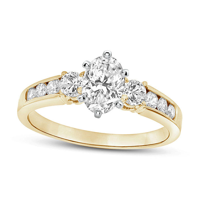 Image of ID 1 10 CT TW Oval Natural Diamond Three Stone Engagement Ring in Solid 14K Gold (J/SI2)