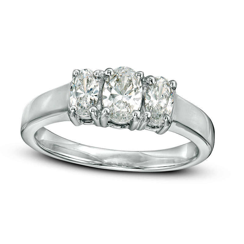 Image of ID 1 10 CT TW Oval Natural Diamond Three Stone Engagement Ring in Solid 14K White Gold