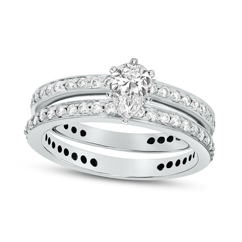 Image of ID 1 10 CT TW Pear-Shaped Natural Diamond Bridal Engagement Ring Set in Solid 14K White Gold (J/SI2)