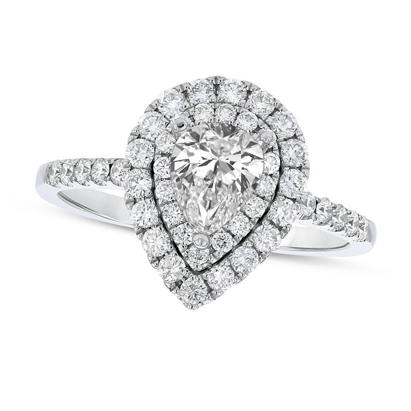 Image of ID 1 10 CT TW Pear-Shaped Natural Diamond Double Frame Engagement Ring in Solid 18K White Gold (H/SI2)