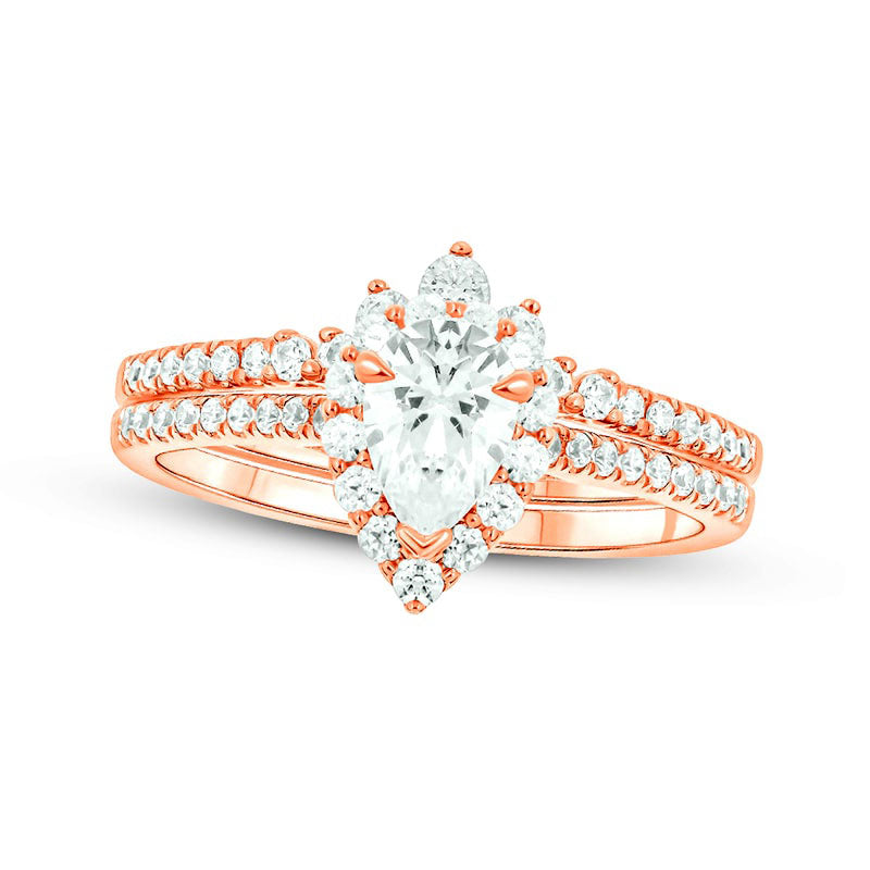 Image of ID 1 10 CT TW Pear-Shaped Natural Diamond Frame Contour Bridal Engagement Ring Set in Solid 14K Rose Gold (I/I2)