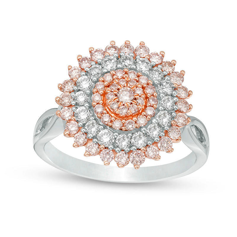 Image of ID 1 10 CT TW Pink and White Natural Diamond Sunburst Frame Ring in Solid 14K Two-Tone Gold