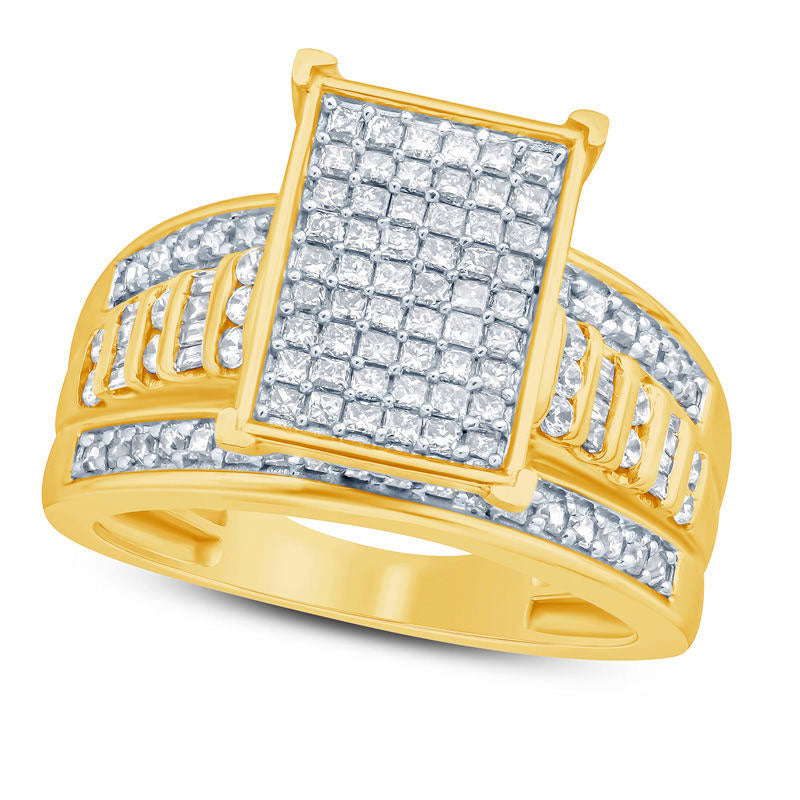 Image of ID 1 10 CT TW Princess-Cut Composite Natural Diamond Rectangle Ring in Solid 10K Yellow Gold