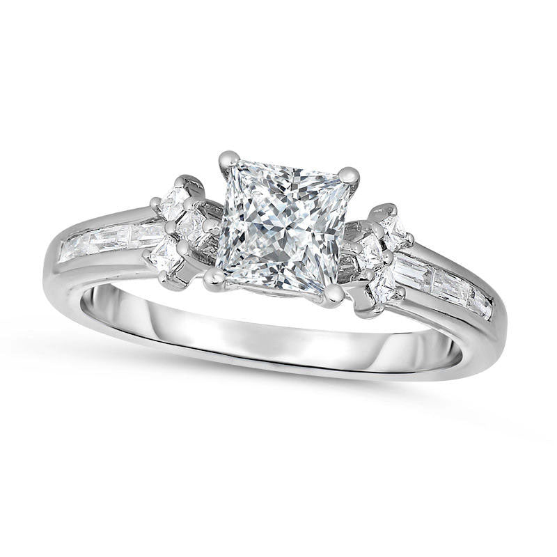 Image of ID 1 10 CT TW Princess-Cut Natural Diamond Arrow-Sides Engagement Ring in Solid 14K White Gold