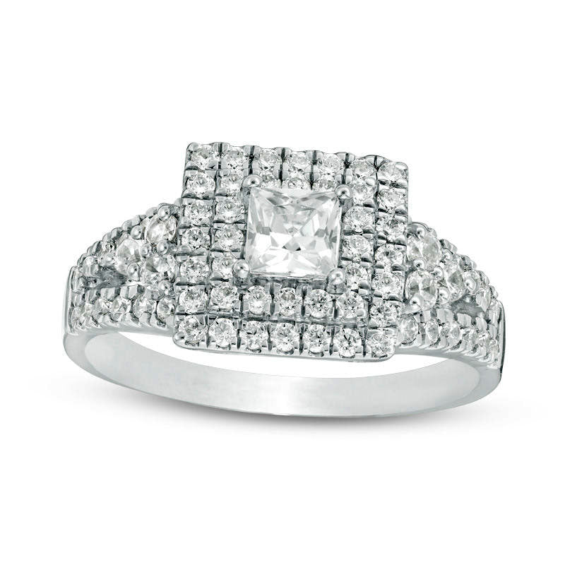 Image of ID 1 10 CT TW Princess-Cut Natural Diamond Double Frame Tri-Sides Engagement Ring in Solid 10K White Gold
